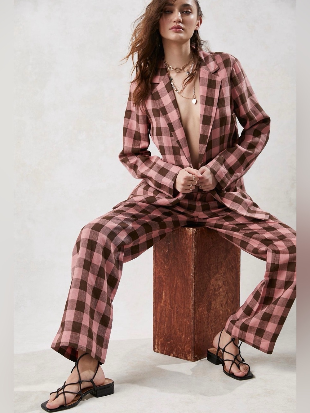 FREE PEOPLE SCOTCH & SODA Edie Check Pants Suit Trousers S